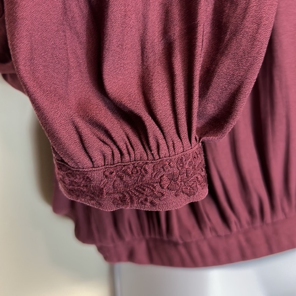 Free People maroon Long‎ Sleeve Purple Embroidered & Mesh Top Size XS - Picture 8 of 15